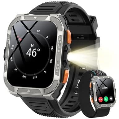 Blackview Reloj Inteligente Hombre Militar - GPS, Linterna, Brújula, AI, 1.91"Smartwatch Hombre con 100+ Modos Deportivos, Llamadas/Notificación, Pulsómetro/Oxímetro/Sueño, Pulsera Actividad (W80Pro)