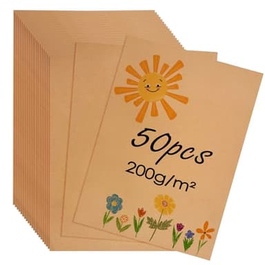 Rseuphiee 50 Hojas Cartulina Kraft A4, 250g/m² Tarjetas de Papel Kraft 21 x 29,7 cm, Papel Kraft Tarjeta, para Hacer invitaciones, tarjetas en blanco de bricolaje, imprimir(Marrón)
