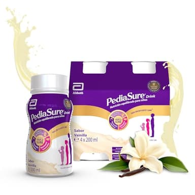 PediaSure drink – Sabor Vainilla – Complemento Alimenticio para Niños, con Proteínas, Vitaminas y Minerales – Pack de 4 Botellas x 200 ml