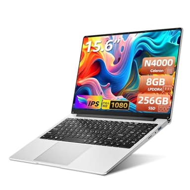 Ordenador Portáti de 15,6 Pulgadas Celeron N4000, PC Portatil 8GB RAM LPDDR4 256GB SSD FHD 1920 x 1080, Computadora portátil con USB 3.0, WiFi, Mini HDMI, BT4.2, Compatible con expansión SSD 1TB