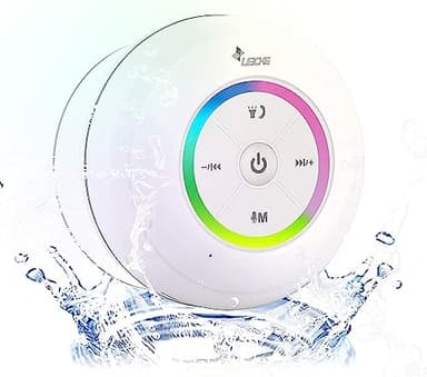 LEICKE Altavoz Bluetooth Ducha, MP3 Altavoz, Bluetooth Musica Altavoz,Lector microSD, Radio Obra, 8h de Música,Altavoz baño, movil, Incluye Ventosa, Altavoces Blancos