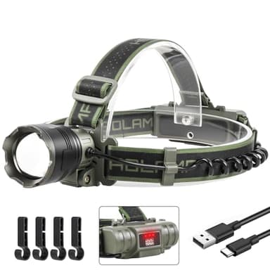 VOPHICHO Linterna Frontal Led Recargable, 90000 LM Alta Potencia Linterna de Cabeza Rojo Advertencia y 4 Modos, Linterna Frontal Ajustable y Zoomable Impermeable IP65 para Campeggio Senderismo