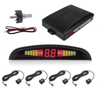 Kit de Sensores de Aparcamiento para Coche, Sistema Digital con 4 Sensores y Pantalla LED - Asistente de Estacionamiento con Sensor de Reversa, Inverso Traseros Sensores de Estacionamiento