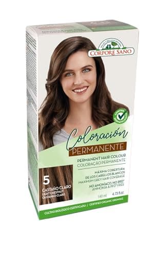 Corpore Sano Tinte Permanente Castaño claro (5) sin amoníaco, resorcinol, PPD ni parabenos. Con Aloe Vera, Sésamo y Keratina Vegetal 140 ml