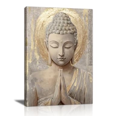 Oro Buda Estatua Marcos Con Modernos Cuadros Decoracion, Budista Espiritual Meditación Cuadro y Láminas Beige Religioso Buda Lienzos Decorativos Hogar Para Estudio Templo Salon Oficina 30X40cm