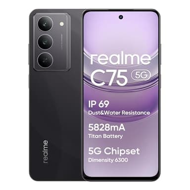 realme C75 5G Smartphone 8+256 GB, IP69, Batería 5828 mAh, Chipset Dimensity 6300 5G, Cámara Ultra Nítida 50MP, Pantalla Eye Comfort 120Hz, Negro