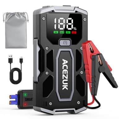 ACEZUK Arrancador de Coches 4500A, 12V Arrancador de Baterias de Coches (para 5.5L Disésel o 7.0L Gas), Jump Starter con 2.5 Inch Pantalla LCD, Clips de Seguridad Inteligentes, Luz LED