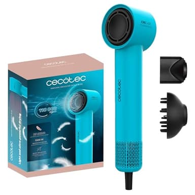Cecotec Secador de Pelo Ionicare Rockstar Style Blue, Secador Muy Compacto y Ligero, Motor 1500W 110000 Rpm, Generador de Iones, 4 Temperaturas, 3 Velocidades, Silencioso: Tecnología Brushless