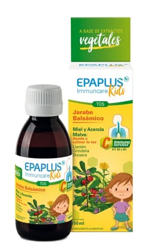 EPAPLUS Immuncare Jarabe Balsámico Niños, Ayuda a Calmar la Tos y al Mantenimiento de la Salud de las Vías Respiratorias, 150 ml, Sabor Frambuesa