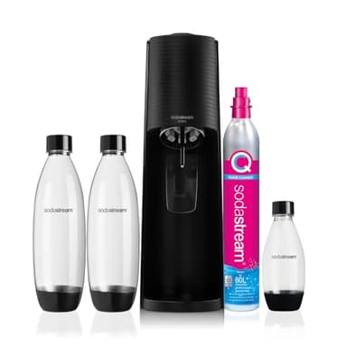 Sodastream Terra, Black - Gasador de agua con gas para transformar el agua del grifo, 1 litro, acrílico, funcionamiento automático, incluye 2 botellas de 1 L y 1 botella de 0,5 L