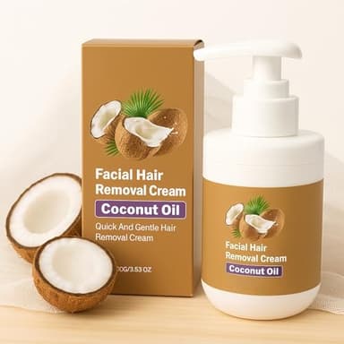 HUVNEXA Crema depilatoria facial con aceite de coco, aloe vera y vitamina E. Depilatorio suave for piel sensible de mujeres. Uso seguro en rostro y cuerpo.