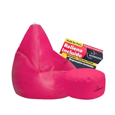 Diverpuff Puff Pera XXL Fucsia con Reposapiés y Relleno Incluido Ultra Cómodo para Leer Jugar o Descansar Ideal para Niños y Adultos Diseño Interior Exterior Antiestrés Uso Diario Salón Dormitorio