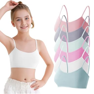 Channo Sujetador de Niña Algodón Top Básico sin Aros Regreso a la Escuela con Almohadillas Extraíbles. Pack de 6 Sujetadores. Talla S (8-10 años)