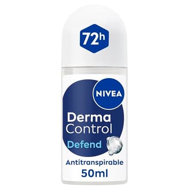 NIVEA Derma Control Defend - Desodorante Antitranspirante para Mujer - 72h Protección contra el Sudor - Con Ácido Hialurónico y Provitamina B5 - No Irrita las Axilas - Piel Normal - Roll-on 50 ml