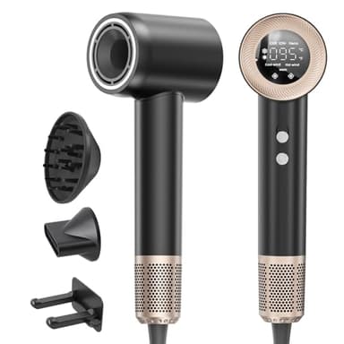 Secador Pelo Profesional con Difusor y Boquillas, 59 dB de Ruido Bajo Secador Pelo Ionico, Motor Sin Escobillas de 160.000 RPM, Hair Dryer con 4 Temperaturas y 2 Velocidades, Negro