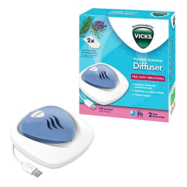Vicks Difusor portátil sin agua, Conexión con USB, Respiración sencilla, Función de luz nocturna, Incluye tabletas de aceites esenciales, Para dormitorios infantiles y guarderías de bebés, VH1800JUVEU