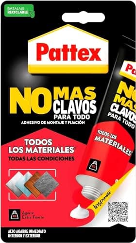 Pattex No Más Clavos Para Todo HighTack, adhesivo de montaje resistente a temperaturas extremas, pegamento fuerte en superficies húmedas, adhesivo blanco, 1 tubo x 142 g