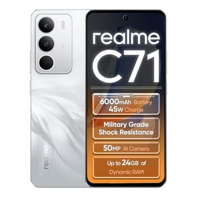 realme C71 4G 8+256GB Smartphone, Cisne Blanco, Pantalla de 6.67 Pulgadas, Refresco de 120Hz, Carga Rápida 45W, Batería de 6000mAh, Cámara de 50MP, Powerful 8 Core Processor, IP54