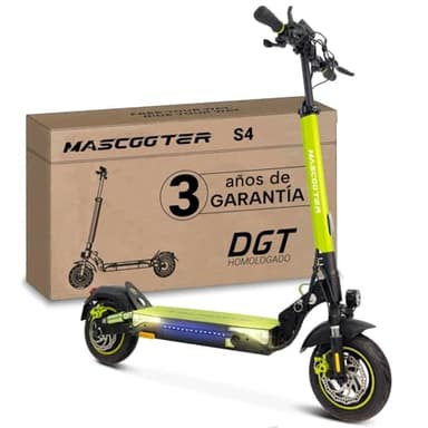 MASCOOTER S4 | Patinete Eléctrico Adultos Homologado DGT - Intermitentes & Regeneración de Batería al Frenar - 600W, 1200W MAX, 25km Autonomía, Ruedas 10" Tubeless - Frenos de Disco con AER