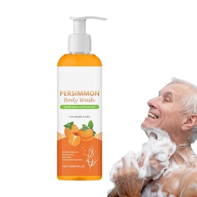 Gel de Ducha de Caqui, 120ml Jabón Corporal Hidratante de Caqui y Té Verde, Gel de Baño Natural de Limpieza Profunda para Ancianos, Potente Eliminador Purificante, para Eliminar el Olor Corporal