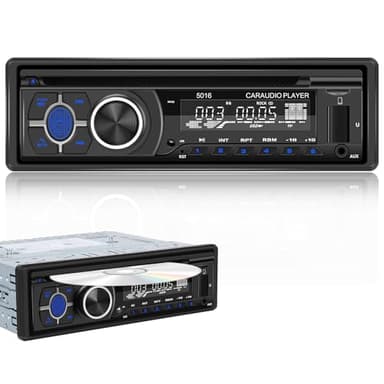 Podofo 1 DIN Radio de Coche Radio FM/Am, Reproductor de DVD/CD Música Bluetooth Soporte de Llamada telefónica Manos Libres APLICACIÓN Localizar Ecualizador Entrada USB/TF Reproductor MP3