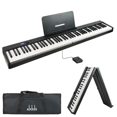 Axus Teclado De Piano Digital Plegable Portátil De 88 Teclas, Teclas Semipesadas De Tamaño Completo, Pedal De Sostenido, Batería Recargable - Negro