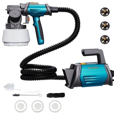 Tilswall Pistola Pintura, 800W HVLP Pistola de Pintura de 1300 ml, 4 Boquillas de Latón, 3 Modos, Recarga Lateral de Pintura Contenedor, 120 DIN-s Pistolas para Pinturas, para Vallas, Paredes, Techos