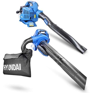 Hyundai Soplador de hojas 3 en 1, 26 cc, 2 tiempos, bolsa recolectora de hojas grande de 40 l, potente aspirador, triturador y triturador de hojas de gasolina con 3 años de garantía