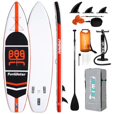 FunWater Tablas inflables de Remo de pie de 11 x 33 x 6 Pulgadas, ultraligeras (17.6 Libras) Sup para Todos los Niveles de Habilidad, Todo Incluido con Bolsas secas de 10 L, Tabla, Mochila de Viaje