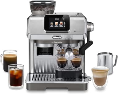De’Longhi La Specialista Touch – Perfetto Cafetera Espresso, Molinillo Integrado, 10 Bebidas One-Touch, Cold Brew, Espumador Leche Automático y Manual, Pantalla Táctil, Metal (EC9455.M)