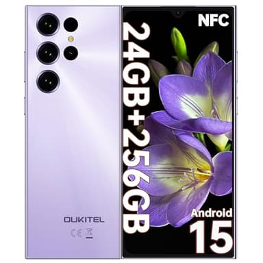 OUKITEL C61 Pro Teléfonos Inteligentes - 24GB+256GB/1TB Telefonos Moviles Libres Android 15, 6.88" Pantalla HD+ 90Hz Smartphone, Batería 5150mAh, Cámara 13MP Movil, Face ID/Fingerprint/NFC/GPS, Morado