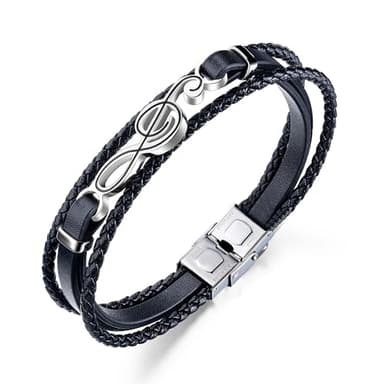 ATEIELLI Pulsera de Nota Musical para Hombre de Acero Inoxidable 22cm o más corta de Microfibra Ecológica de Piel JWB318