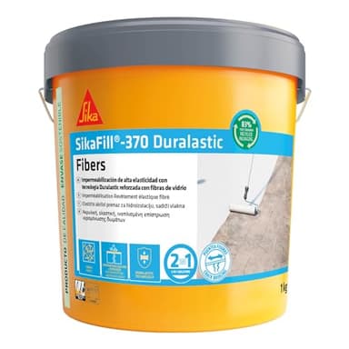 SIKA - Impermeabilización reforzada con fibra - SikaFill 370 Fibers - Gris - Pintura acrílica con fibras de vidrio para impermabilización de cubiertas y terrazas visitables - Puenteo de fisuras - 1kg
