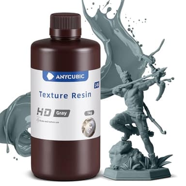 ANYCUBIC Texture Resin, 14K Resina de Alta Precisión para Impresoras LCD 3D, Acabado Mate & Resistencia Mejorada& Contracción Mínima, Curado UV 405nm Resina, 1kg HD Gris