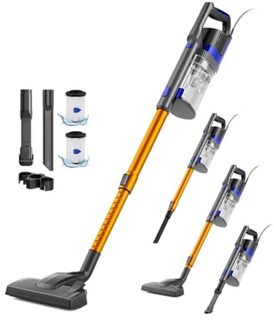 VACTechPro 60KPa/680W/7M Aspiradora, Aspiradora con Cable con 800ML Cubo de Basura, Aspirador con Diseño de Doble Asa, Aspirador con Cable para Suelos Duros, Aspirador Vertical, Naranja