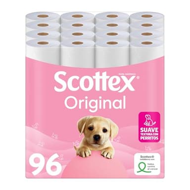 Scottex Original Papel higiénico, 96 rollos, 6 packs de 16 rollos dos capas que proporcionan el equilibro adecuado en suavidad y resistencia