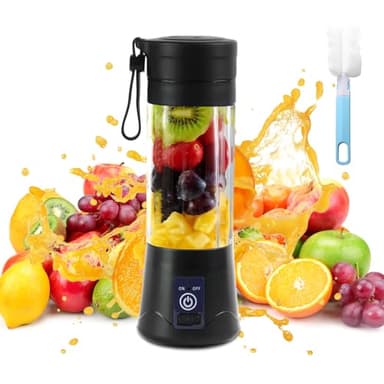 mizikuu Mini Licuadora Portatil, 380ml Batidora Exprimidor USB Recargable de 6 Cuchillas y Cepillo Smoothie Maker Pequeña Botella para Batidos Jugos Vaso Mezclador USB para Familias Oficina Fitness