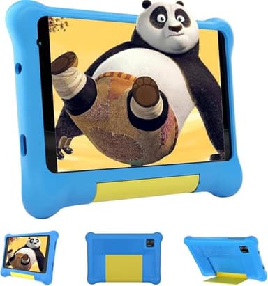 HotLight Tablet para niños Android 13，Tableta Infantil 7 Pulgadas con 5GB RAM 32GB ROM (TF 128GB)，Doble Cámara, Bluetooth, Control Parental, Funda EVA (Azul)