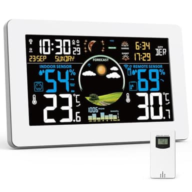 VIFLYKOO Estación Meteorológica Inalámbrica con Sensor Exterior, Estación Meteorológica Digital Multifuncional de Temperatura, Humedad, Presión Atmosférica, Pronóstico del Tiempo, Alarma