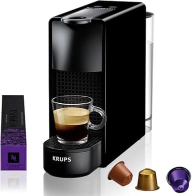 Nespresso Intenso Krups Essenza Mini XN1108 - Cafetera de cápsulas 19 bares, 2 programas de café, tamaño ultracompacto y función de autoapagado, Negro
