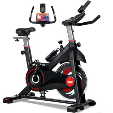 NOVONOVA Bicicleta Estática con Sensor de Pulso, Ajustable Resistencia, Pantalla, Bici Estatica con Volante de Inercia de 11kg, Bicicleta Estatica en Casa con Sillín y Reposabrazos Ajustable