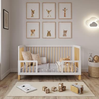 Love For Sleep Cuna Bebé 70x140 cm Convertible en Cama Junior – Cuna Evolutiva Infantil de Madera Blanca/Pino con Barandilla de Seguridad