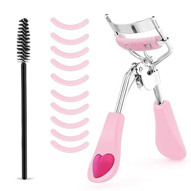 Sibba Juego de rizador pestañas 3 piezas sin pellizcar ni tirar adapta a todas las formas ojos herramienta maquillaje profesional con 10 almohadillas repuesto silicona y cepillo para mujeres y niñas