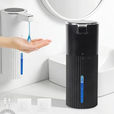 Longzhuo Dispensador De JabóN AutomáTico Sin Contacto 400 Ml, con Sensor De Infrarrojos, Recargable por USB Tipo LíQuido, Ipx5, Resistente Al Agua, Sin Taladrar, para BañO, Cocina, Negro
