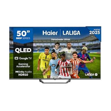 Haier QLED 4K UHD H50S80FUX - 50", Smart TV, Google TV, Dolby Audio, HDR 10, Smart Remote Control, Google Assistant, Bluetooth 5.1, Gaming Accelerator, USB 2.0, DBX TV, HDMI 2.1 x 4, Sin Marcos, 2025