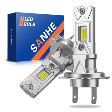 SANHE Bombillas LED H7 Luz Alta y Baja para Coche, 20000LM 600% Más Brillante 6500K Blanco H7 Reemplazo de Halógeno, 1:1 Tamaño, Plug and Play (Paquete de 2)