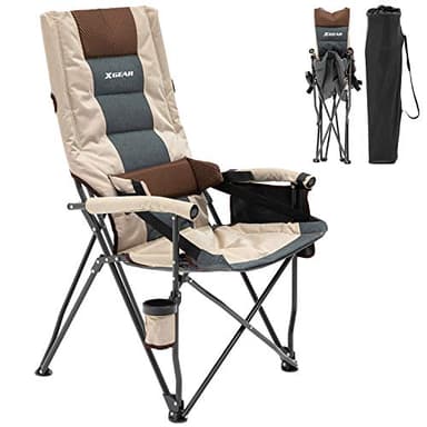 XGEAR Ocio plegable silla que acampa con soporte lumbar ajustable alto diseño de la espalda para la comodidad superior y resistente