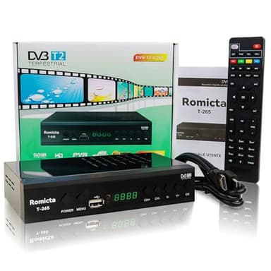 Romicta Decodificador TDT HD 2025 - DVB-T2 H.265 HEVC FTA Full HD PVR, USB, HDMI, SCART, Sintonizador de TV Digital Terrestre, Receptor Digital de Alta definición Full HD 1080p, Control Remoto 2 en 1