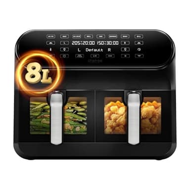 CHEFREE Freidora Aire de 8L, Air Fryer con Doble Compartimento Visible, 8 Programas, Pantalla Táctil LED, 2400W Friteuse sin Aceite, Ahorra Aceite y Energía, Negra, AFW20