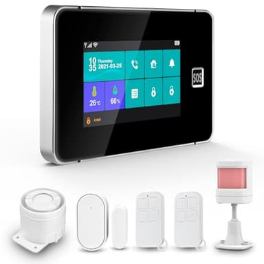 KERUI Alarmas para Casa 4G, 4.3'' Ring Alarm WiFi Sistema de Alarma Inalámbrico con Alerta App, Sirena, Detectores de Movimiento, Sensores de Puertas y Ventanas, Mandos a Distancia Alarma sin Cuotas